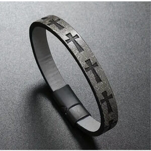 Men's Fashionable Retro PU Leather Cross-Magnetic Buckle, Grey, Perfect Gift